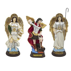 Kit 2 Imagem Arcanjos Gabriel Miguel Rafael Resina 15 cm