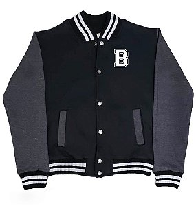 Jaqueta College Americana Kids Preta Grafite Letra B bordada - Unissex