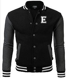 Jaqueta College Americana Black Edition Letra E Bordada