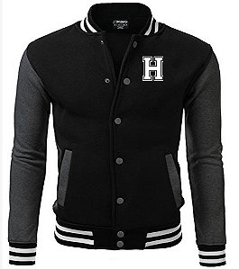 Jaqueta College Americana Black Edition Letra H Bordada