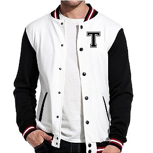 Jaqueta College Americana Branca Letra T Bordada