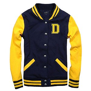 Jaqueta College Americana Blue Yellow Letra D Bordada