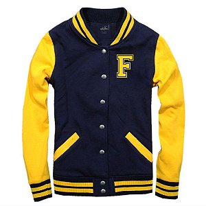 Jaqueta College Americana Blue Yellow Letra F Bordada