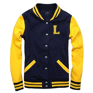 Jaqueta College Americana Blue Yellow Letra L Bordada