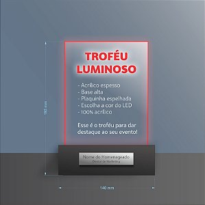 Troféu Luminoso 14x19cm em acrílico 5mm