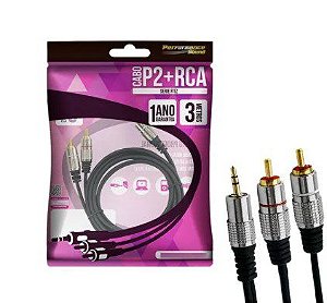 Cabo De Audio P2 X 2 Rca 3m Profissional Plug Metal 3 Metros