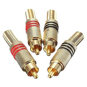 Conector RCA Macho Metálico Com Mola 2 Pares