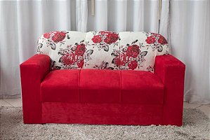 Sofá 3 Lugares Xaropinho Suede Vermelho Floral