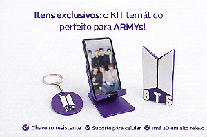 KIT BTS 2 (1 chaveiro, 1 suporte de celular e 1 imã)