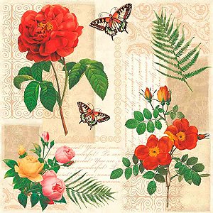 Guardanapo Decoupage Floral Vintage 33x33cm com 20 Unidades