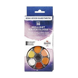 Aquarela em Pastilhas 36 cores Koh-I-Noor Brilhante