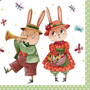 Guardanapo Decoupage Casal Apaixonado de Coelhos 33x33cm com 20 Unidades