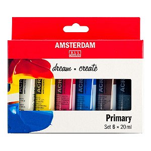 Kit Tinta Acrílica 20ml 6 Tubos Amsterdam Primárias