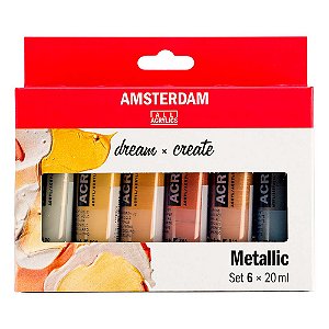 Kit Tinta Acrílica 20ml 6 Tubos Amsterdam Metallic