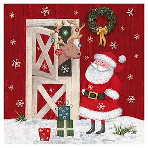 Guardanapo Decoupage Papai Noel e Renas 33x33cm com 20 unidades