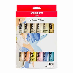 Kit Tinta Acrílica 20ml 12 Tubos Amsterdam Pastéis