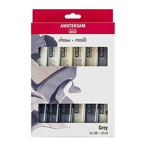 Kit Tinta Acrílica 20ml 12 Tubos Amsterdam Cinza