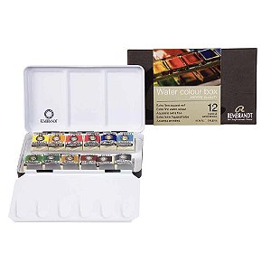 Aquarela Rembrandt Pastilha 12 Cores Estojo de Metal