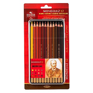 Lápis de Cor Aquarelavel Mondeluz 12 cores Koh-I-Noor Tons de Marrom