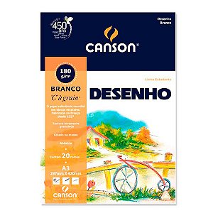 Bloco Papel Canson Desenho Branco A3 180g/m² 20 Folhas
