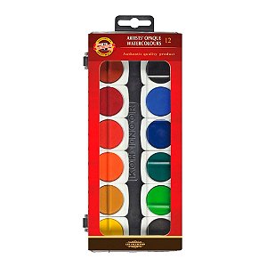 Estojo Aquarela Koh-I-Noor em Pastilha 12 Cores Opaco