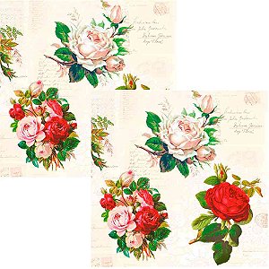 Guardanapo Decoupage Cartas e Rosas 33x33cm com 2 unidades