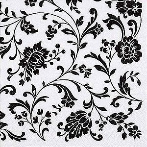 Guardanapo Decoupage Arabesco com Flores Preto e Branco 33x33cm 20 unidades