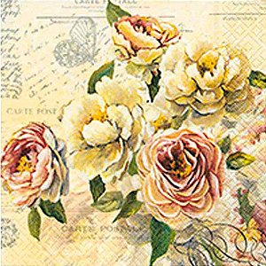 Guardanapo Decoupage Flores Vintage 33x33cm com 20 unidades