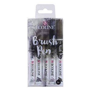 Caneta Ecoline Brush Pen Estojo com 5 unidades Tons de Cinza