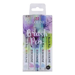 Caneta Ecoline Brush Pen Estojo com 5 Unidades Tons Pastel
