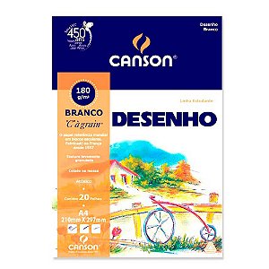 Bloco Papel Canson Desenho Branco A4 180g 20 Folhas