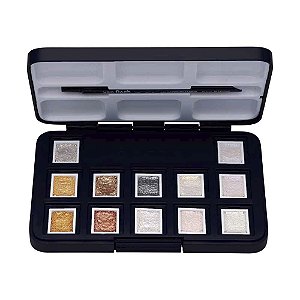 Aquarela Van Gogh Pastilha 12 Cores Metálicas e Interferência Estojo