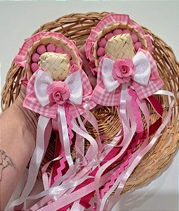 LAÇO JUNINO XADREZ ROSA CHAPEUZINHO COM FITAS LUXO