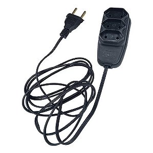 Extensão Cordão Paralelo 2,5m Com 3 Tomadas 2P 10A Preto Ilumi