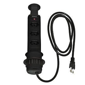 Torre De Tomada com 3 Tomadas  16A Retrátil Preta Renna