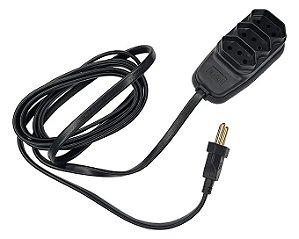 Extensão Cabo PP Chato Com 3 Tomadas 2P+T 10A 8m Preto Ilumi