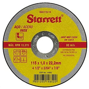 ​​​​​​​Disco Fino para Inox/Metal 1mm 4.1/2'' Starrett