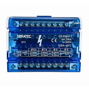 Bloco de Distribuição Modular 4 Barramentos 11 Ligações 125A Sibratec S112-04