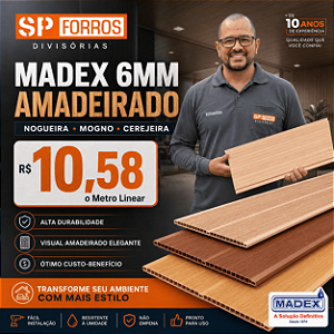 Forro pvc madeira - Mogno-Cerejeira-Nogueira Frisado Régua c/ 1 metro Linear