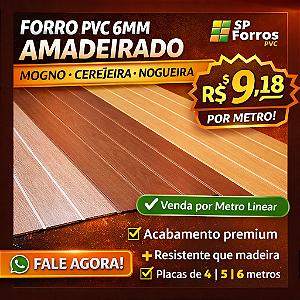 Forro pvc madeira - Mogno-Cerejeira-Nogueira Frisado Régua c/ 1 metro