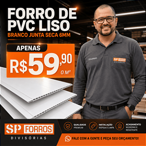 Forro Light Liso Branco Junta Seca TWB Forros – PVC 6mm | R$59,90/m² em Oferta