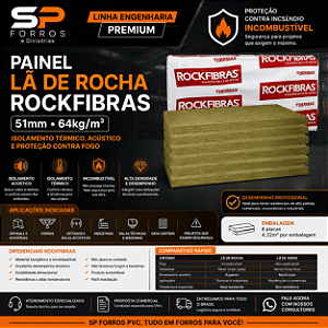Painel Lã de Rocha Rockfibras - 4,32m² 51 600x1200mm 64kg/m³ (6 placas)