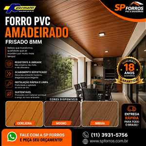 Forro PVC Amadeirado Frisado Permatti 8mm Cerejeira, Mogno e Imbuia | R$59,90/m²
