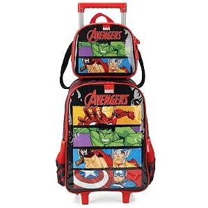 Kit Mochila de Rodinhas e Lancheira Avengers Vermelho