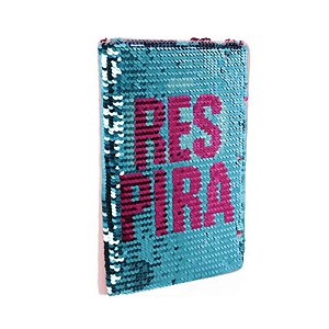 Caderno escolar com lantejoulas