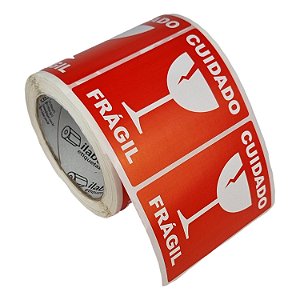 Etiqueta adesiva Frágil 100x70mm 10x7cm Couche para caixa de papelão embalagem - Rolo c/ 400 (29m)