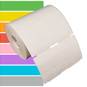 Etiqueta tag roupa adesiva 35x60mm 3,5x6cm (3 colunas) 1 picote Couche cartão Zebra Argox Elgin - Rolo c/ 30m