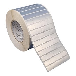 Etiqueta adesiva 25x15mm 2,5x1,5cm (4 colunas) Poliéster cromo fosco Zebra ZT230 S4M ZT410 Rolo 90m Tubete 3 polegadas