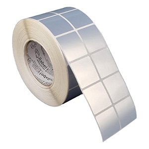 Etiqueta adesiva 40x40mm 4x4cm (2 colunas) Poliéster Cromo Fosco p/ Zebra ZT230 S4M ZT410 Rolo c/ 90m Tubete 3 polegadas