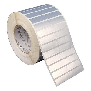 Etiqueta adesiva 50x15mm 5x1,5cm (2 colunas s/ espaçamento) Poliéster cromo fosco Rolo 90m Tubete 3 polegadas